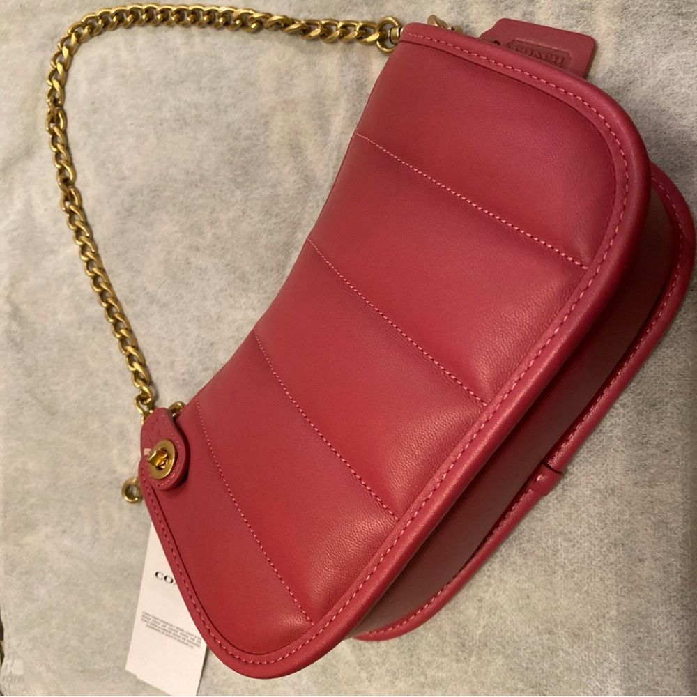 NWT Coach Swinger 20 Quilting Nappa Leather C3490 Brass Rouge Pink - Picture 2 of 11